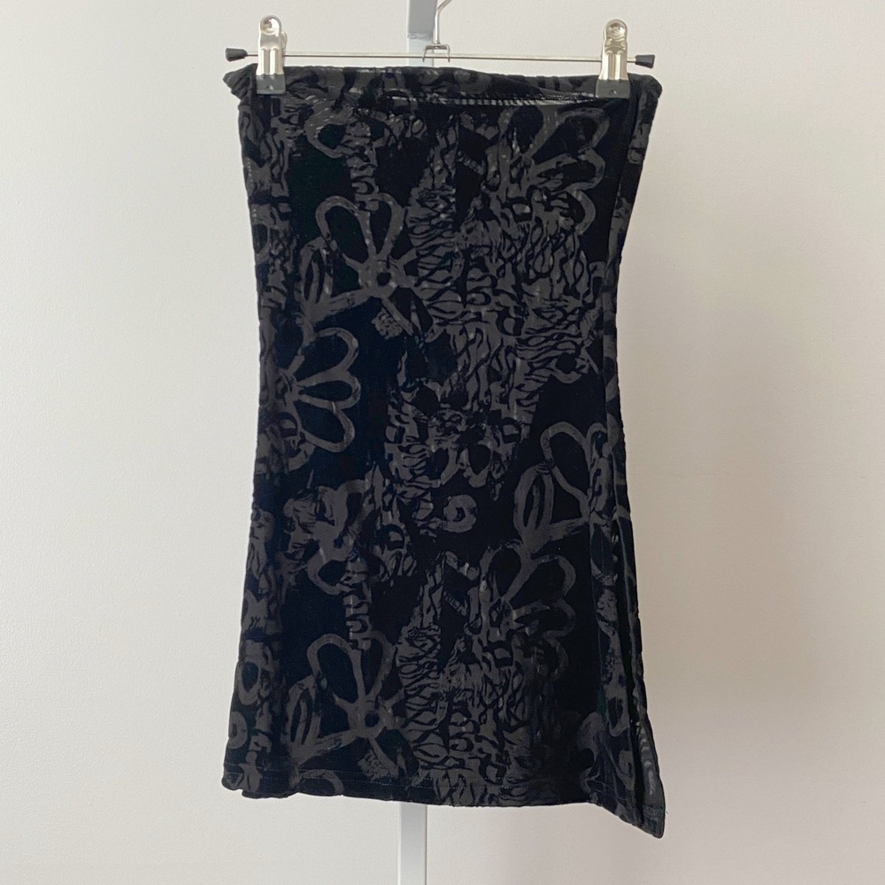 Tiger Mist XS Black Strapless Mini Dress Burnout Velvet Mesh Floral Goth Witchy